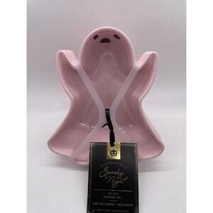 SPOOKY NIGHT Pink Halloween Ghost Melamine Appetizer (4) & Large Bowl NWT